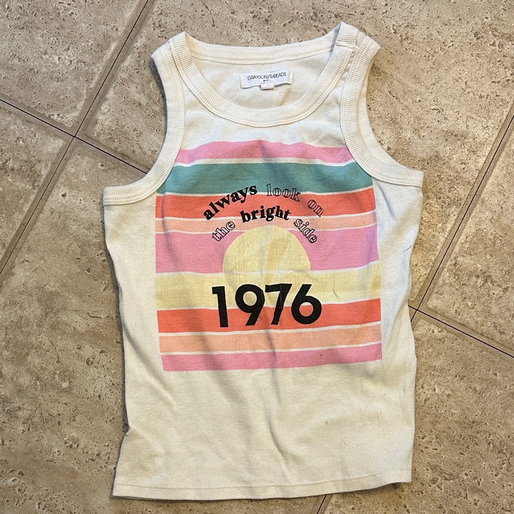 Grayson Threads Cream and Pink Striped Tank Top
